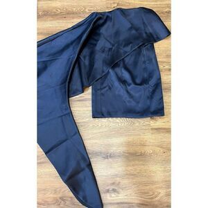Peace + Love Size 6 Bonded Navy Blue Satin Ruffle Mini Dress Long Train XS NWT